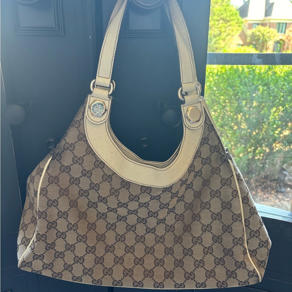 Gucci Beige and Brown Monogram Shoulder Bag